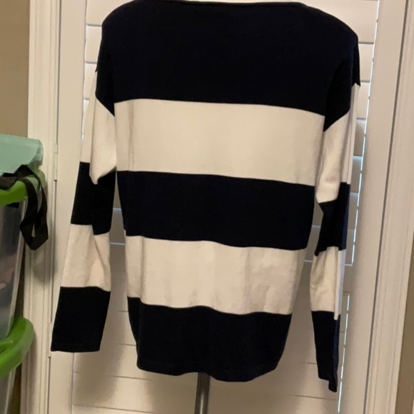 Chaps Navy and White Striped Crew Neck Sweater - Picture 3 of 7